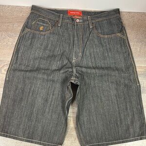 RocaWear Men’s Baggy Fit Metallic Embroidered Pockets Denim Shorts Size 40